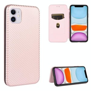 For iPhone 12 / 12 Pro Carbon Fiber Texture Horizontal Flip TPU + PC + PU Leather Case with Card Slot(Pink) (OEM)