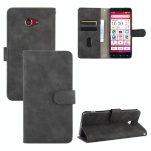 For Kyocera Basio 4 KYV47 Solid Color Skin Feel Magnetic Buckle Horizontal Flip Calf Texture PU Leather Case with Holder & Card Slots & Wallet(Black) (OEM)