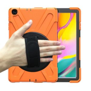 For Samsung Galaxy Tab A 10.1 (2019) T515 / T510 Shockproof Colorful Silicone + PC Protective Case with Holder & Shoulder Strap & Hand Strap(Orange) (OEM)