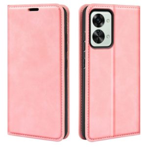 For OnePlus Nord 2T 5G Retro-skin Magnetic Suction Flip Leather Phone Case(Pink) (OEM)