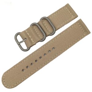 Washable Nylon Canvas Watchband, Band Width:22mm(Khaki with Silver Ring Buckle) (OEM)