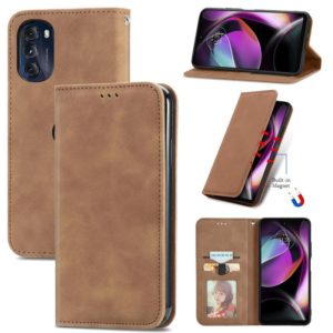 For Motorola Moto G 2022 Retro Skin Feel Magnetic Leather Phone Case(Brown) (OEM)