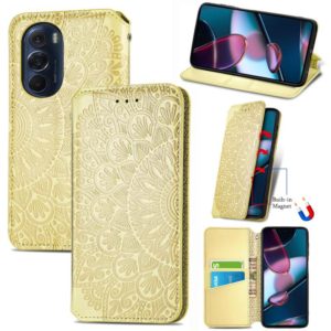 For Motorola Edge X30 Blooming Mandala Embossed Magnetic Leather Phone Case(Yellow) (OEM)