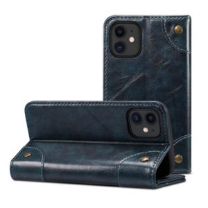 For iPhone 12 / 12 Pro Baroque Simple Horizontal Flip Leather Case with Holder & Card Slots & Wallet(Blue) (OEM)