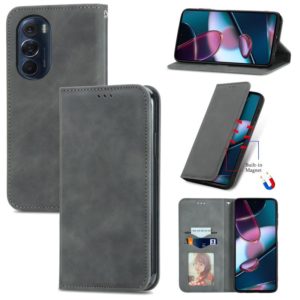 For Motorola Edge X30 Retro Skin Feel Magnetic Horizontal Flip Leather Phone Case(Gray) (OEM)