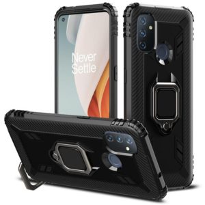 For OnePlus Nord N100 Carbon Fiber Protective Case with 360 Degree Rotating Ring Holder(Black) (OEM)