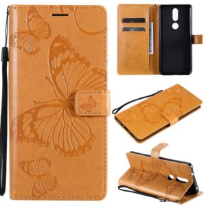 For Nokia 2.4 3D Butterflies Embossing Pattern Horizontal Flip Leather Case with Holder & Card Slot & Wallet(Yellow) (OEM)