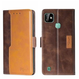 For Infinix Smart HD 2021 X612 Contrast Color Side Buckle Leather Phone Case(Dark Brown + Gold) (OEM)