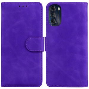 For Motorola Moto G 2022 Skin Feel Pure Color Flip Leather Phone Case(Purple) (OEM)