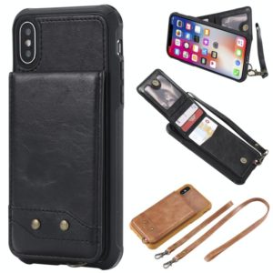 For iPhone X / XS Vertical Flip Shockproof Leather Protective Case with Long Rope, Support Card Slots & Bracket & Photo Holder & Wallet Function(Black) (OEM)