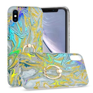 For iPhone X / XS Laser Glitter Watercolor Pattern Shockproof Protective Case with Ring Holder(FD2) (OEM)