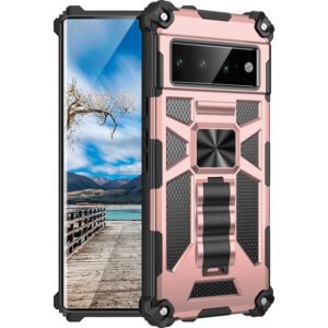 For Google Pixel 6 Pro Armor Shockproof TPU + PC Magnetic Phone Case with Holder(Rose Gold) (OEM)