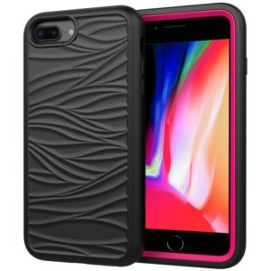 For iPhone SE 2022 / SE 2020 Wave Pattern 3 in 1 Silicone+PC Shockproof Protective Case(Black+Hot Pink) (OEM)