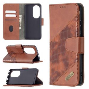 For Huawei P50 Pro Matching Color Crocodile Texture Horizontal Flip PU Leather Case with Wallet & Holder & Card Slots(Brown) (OEM)