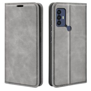 For TCL 30 SE/305/306 Retro-skin Magnetic Suction Leather Phone Case(Grey) (OEM)