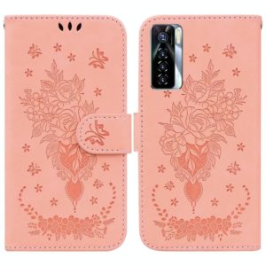 For Tecno Camon 17 Pro Butterfly Rose Embossed Leather Phone Case(Pink) (OEM)