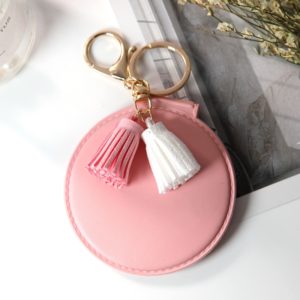 PU Leather Double Sided Girls Portable Folding Mirror Tassel Mini Makeup Mirror(Pink) (OEM)