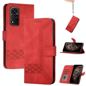 For Honor V40 5G Cubic Skin Feel Flip Leather Phone Case(Red) (OEM)