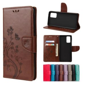 For Samsung Galaxy Note20 Butterfly Flower Embossing Horizontal Flip Leather Case with Holder & Card Slots & Wallet(Brown) (OEM)