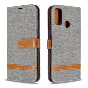 For Huawei P Smart (2020) Color Matching Denim Texture Horizontal Flip Leather Case with Holder & Card Slots & Wallet & Lanyard(Grey) (OEM)