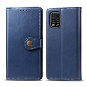 For Xiaomi Mi 10 Lite 5G Retro Solid Color Leather Buckle Phone Case with Lanyard & Photo Frame & Card Slot & Wallet & Stand Function(Blue) (OEM)