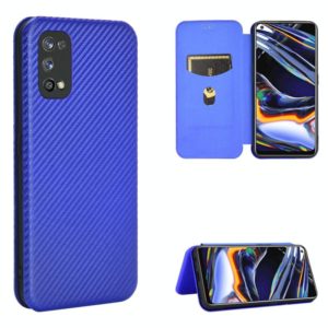 For OPPO Realme 7 Pro Carbon Fiber Texture Horizontal Flip TPU + PC + PU Leather Case with Card Slot(Blue) (OEM)
