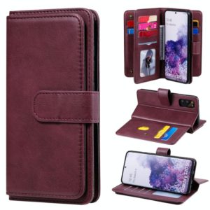 For Samsung Galaxy S20 5G Multifunctional Magnetic Copper Buckle Horizontal Flip Solid Color Leather Case with 10 Card Slots & Wallet & Holder & Photo Frame(Wine Red) (OEM)