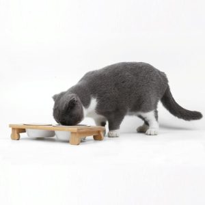 Bamboo And Wood Ceramic Cat Bowl Pet Supplies, Specification: Double Bowl (OEM)