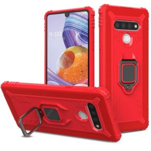 For LG Stylo 6 Carbon Fiber Protective Case with 360 Degree Rotating Ring Holder(Red) (OEM)