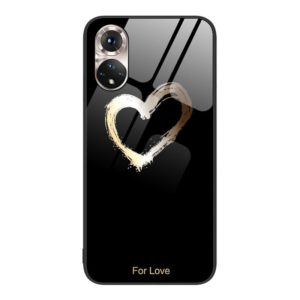 For Honor 50 Colorful Painted Glass Phone Case(Black Love) (OEM)