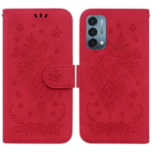 For OnePlus Nord N200 5G Butterfly Rose Embossed Leather Phone Case(Red) (OEM)
