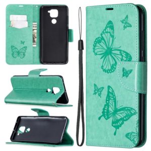 For Xiaomi Redmi Note 9 Two Butterflies Embossing Pattern Horizontal Flip Leather Case with Holder & Card Slot & Wallet & Lanyard(Green) (OEM)