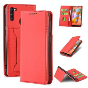 For Samsung Galaxy A11 Strong Magnetism Liquid Feel Horizontal Flip Leather Case with Holder & Card Slots & Wallet(Red) (OEM)