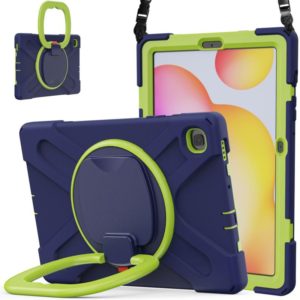 For Samsung Galaxy Tab S6 Lite P610 Silicone + PC Protective Case with Holder & Shoulder Strap(Navy Blue+Yellow Green) (OEM)