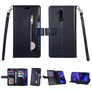For Huawei Mate 20 lite Multifunctional Zipper Horizontal Flip Leather Case with Holder & Wallet & 9 Card Slots & Lanyard(Black) (OEM)