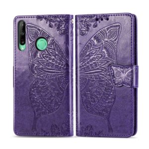 For Huawei Y7P Butterfly Love Flower Embossed Horizontal Flip Leather Case with Bracket / Card Slot / Wallet / Lanyard(Dark Purple) (OEM)