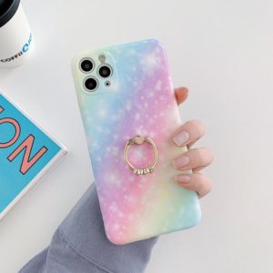 For iPhone 12 mini Shockproo Colorful Glitter Marble Protective Case with Ring Holder (Blue Purple) (OEM)