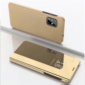 For Xiaomi Mi 10 Lite Plated Mirror Horizontal Flip Leather Case with Holder(Gold) (OEM)