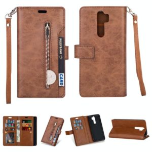 For Xiaomi Redmi Note 8 Pro Multifunctional Zipper Horizontal Flip Leather Case with Holder & Wallet & 9 Card Slots & Lanyard(Brown) (OEM)