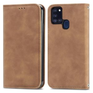 For Samsung Galaxy A21s (EU) Retro Skin Feel Business Magnetic Horizontal Flip Leather Case with Holder & Card Slots & Wallet & Photo Frame(Brown) (OEM)
