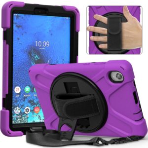 For Lenovo Tab M8 (2020) TB-8705F 8.0 inch Shockproof Colorful Silicone + PC Protective Case with Holder & Shoulder Strap & Hand Strap(Purple) (OEM)