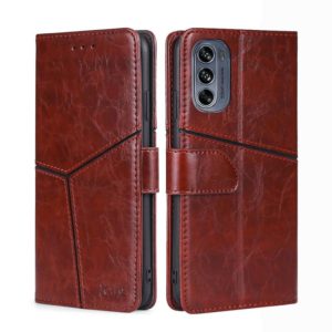 For Motorola Moto G62 5G Geometric Stitching Horizontal Flip Leather Phone Case(Dark Brown) (OEM)