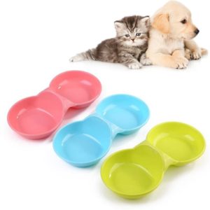 Durable Candy-colored Plastic Pet Double Bowl Cat Dog Bowl, Random Color Delivery (OEM)