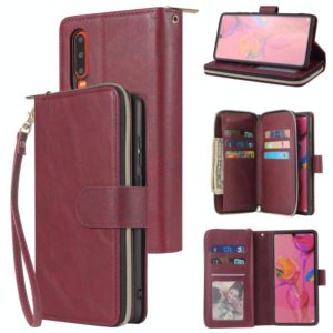 For Huawei P30 Zipper Wallet Bag Horizontal Flip PU Leather Case with Holder & 9 Card Slots & Wallet & Lanyard & Photo Frame(Wine Red) (OEM)