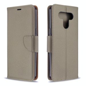 For LG K51 Litchi Texture Pure Color Horizontal Flip PU Leather Case with Holder & Card Slots & Wallet & Lanyard(Grey) (OEM)