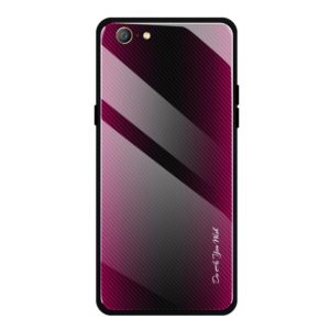For OPPO A57 / A39 Texture Gradient Glass Protective Case(Rose Red) (OEM)