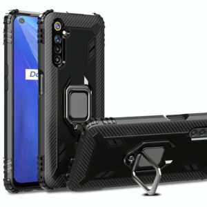For OPPO Realme Narzo Carbon Fiber Protective Case with 360 Degree Rotating Ring Holder(Black) (OEM)
