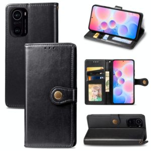 For Xiaomi Redmi K40 / K40 Pro / K40 Pro+ Solid Color Leather Buckle Phone Case with Lanyard & Photo Frame & Card Slot & Wallet & Stand Function(Black) (OEM)