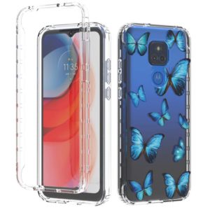 For Motorola Moto G Play (2021) 2 in 1 High Transparent Painted Shockproof PC + TPU Protective Case(Blue Butterfly) (OEM)