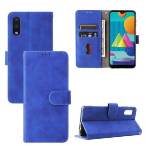 For Samsung Galaxy A02 / M02 Solid Color Skin Feel Magnetic Buckle Horizontal Flip Calf Texture PU Leather Case with Holder & Card Slots & Wallet(Blue) (OEM)